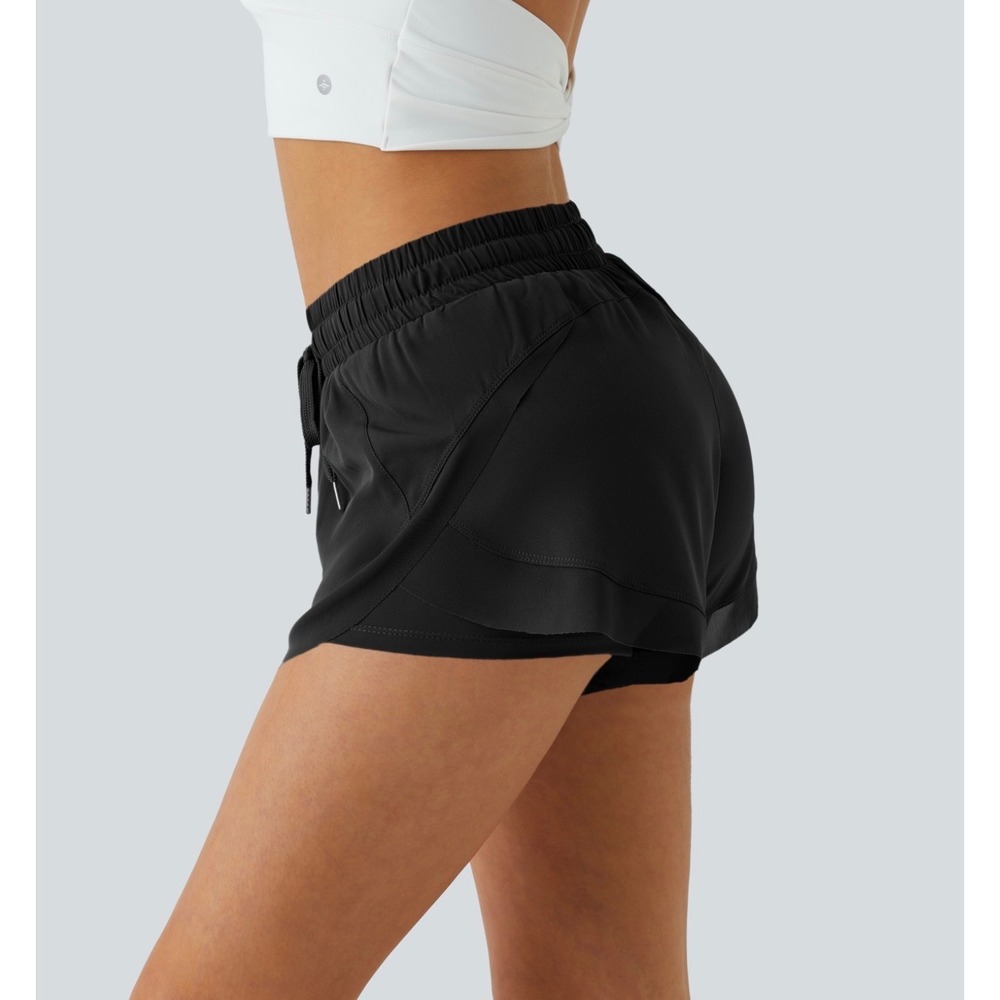 Halara Black Mid Rise Drawstring Contrast Mesh 2-in-1 Flowy Running Shorts 3in S - Picture 3 of 11